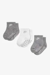 Nike Dreierpack Anti-Rutsch Baby Socken - Grau meliert + Weiss 12-24m