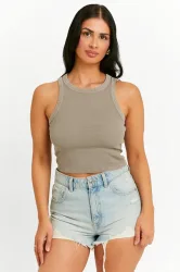 Tally Weijl Geripptes Crop Tanktop - Taupe XS Damen