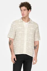 Only & Sons ONSBART Strickhemd - Egret + Silver Lining M Herren