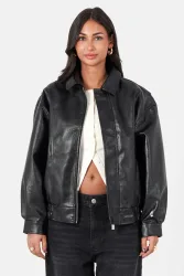 Sixth June Leichte Bomber Kunstlederjacke - Black S Damen