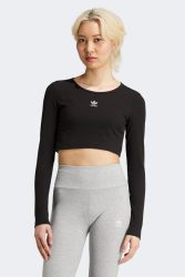 Adidas Originals Geripptes Crop Langarmshirt - Black S Damen