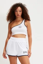 Ellesse One Shoulder Crop Top - White + Navy XS Damen