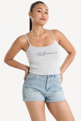 Tally Weijl Geripptes Crop Top - Grey Heather S Damen