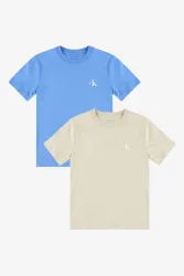 Calvin Klein Jeans Monogram Doppelpack T-Shirts - Beige + Blue 12 Kids