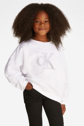 Calvin Klein Jeans Metallic CK Oversize Sweatshirt - Bright White 12 Kids