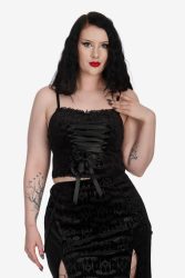 Banned Night And Day Gothic Bat Samt Crop Top - Black M Damen