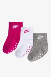 Nike Dreierpack Anti-Rutsch Kids Socken - Rush Pink + Grey Heather + White EU18-23