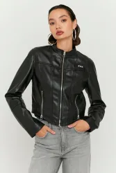 Tally Weijl Crop Kunstleder Bikerjacke - Black M Damen