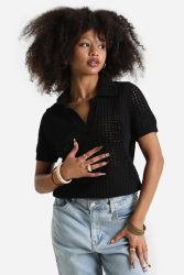Only ONLANNASOFIA Häkel Poloshirt - Black M Damen