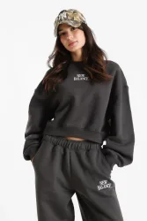 New Balance Linear Heritage Crop Sweatshirt - Faded Black M Damen