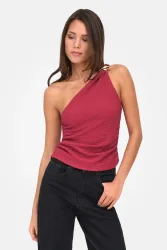 Only ONLERIKKA One Shoulder Top in Crinkle-Optik - Brick Red XS Damen