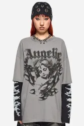 Minga London Angel Langarmshirt - Grey Washed M Damen
