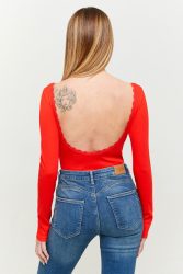 Tally Weijl Geripptes Crop Langarmshirt - Red M Damen