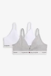 Tommy Hilfiger Kids Doppelpack Bralettes - White + Light Grey Heather 14-16 Kids