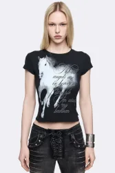 Minga London Wingless Angel Crop T-Shirt - Black XS Damen