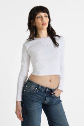 Hugo Blue Della B Crop Langarmshirt - White M Damen