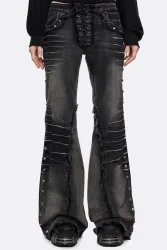 Minga London Dahlia Flare Jeans mit Nieten - Black Washed 28 Damen