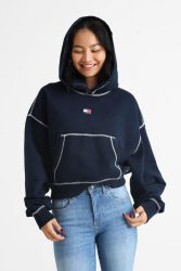 Tommy Jeans Tpstitch Badge Crop Kapuzensweatshirt - Dark Night Navy S Damen