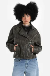 Pieces Kunstleder Bikerjacke - Brown Stone XS Damen
