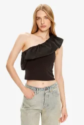 Only Soffy One Shoulder Crop Top - Black XS Damen