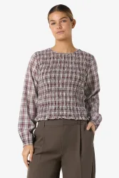 Noisy May NMNAOMI Gesmoktes Langarmshirt - Tibetan Red XS Damen