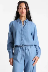 Only ONLCHARIS Crop Hemd - Medium Blue Denim M Damen