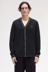 Fred Perry Cardigan - Black + Shaded Stone M Herren