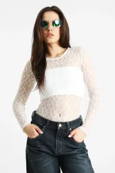 Only ONLSYRENE Spitzen-Body - Cloud Dancer S Damen