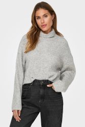 Only Melanie Gerippter Crop Strickpullover - Light Grey Melange XS Damen