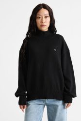 Calvin Klein Jeans Logo Embro Oversize Strickpullover - Black L Damen