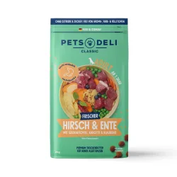 Trockenfutter Ente & Hirsch mit Süßkartoffel, Karotte & Blaubeere für Hunde - 2kg
