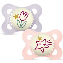 MAM Night Nuggi Silikon, 0-6 Monate, pink/lila (2 Stk)