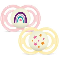 MAM Perfect Night Nuggi Silikon, 16-36 Monate, pink/gelb (2 Stk)