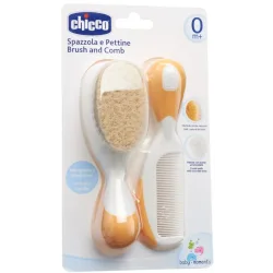 Chicco Set Kamm + Haarbürste mit Naturborsten, orange (2-teilig)