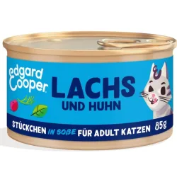 Edgard & Cooper Adult Pazifischer Lachs & Huhn mit Cranberrys in Sauce, Nassfutter für Katzen (18x85g)