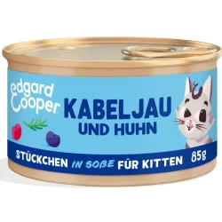 Edgard & Cooper Nassfutter für Kitten, MSC-Kabeljau & Huhn mit Blaubeeren in Sauce (18x85g)
