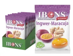 IBONS Ingwer Bonbon Maracuja ohne Zucker Display (10x75g)