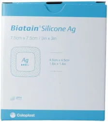 Biatain Silicone Ag Schaumverband 7.5x7.5cm selbst-haftend (5 Stk)