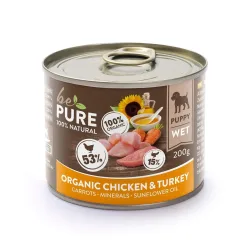 bePure Organic Chicken & Turkey mit Bio-Huhn, Pute und Karotten, Nassfutter für Hunde (200g)