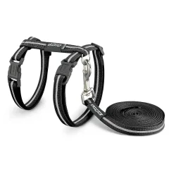 rogz Alleycat Katzengeschirr und -leine schwarz, Halsumfang 20-30cm (1 Stk)