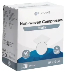 Livsane Vlieskompressen, 10x10cm, steril (2x25 Stk)