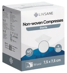 Livsane Vlieskompressen, 7.5x7.5cm, steril (2x25 Stk)