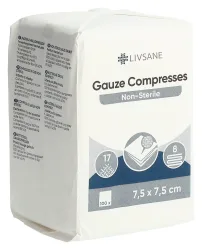 Livsane unsterile Mullkompresse, 7.5x7.5cm (100 Stk)