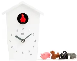Kookoo AnimalHouse weiss, kleine Kuckucksuhr mit Tierstimmen, 16x11x9cm (1 Stk)