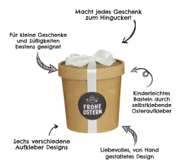 Papierdrachen Osterbecher-Set mit Deckel, weissem Band und Aufklebern (38-teilig)