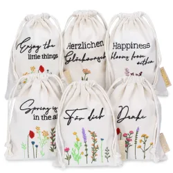 Papierdrachen Oster-Leinensäckchen mit Blumenmotiv, 13x18cm (6 Stk)