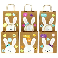Papierdrachen XXL Ostertüten braun mit Hasengesichtern bunt, 18x22cm (6 Stk)