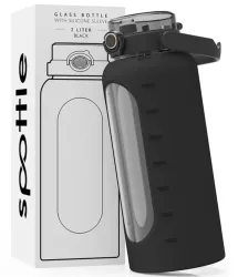 Spottle Trinkflasche aus Glas mit Silikonhülle schwarz, 2 Liter (1 Stk)