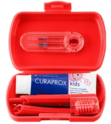 Curaprox Kids Zahnpflege Travel Set, rot (3-teilig)