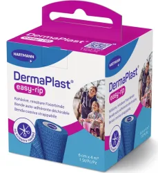 DermaPlast easy-rip Kohäsive, reissbare Fixier- und Stützbinde, 6cmx4m blau (1 Stk)